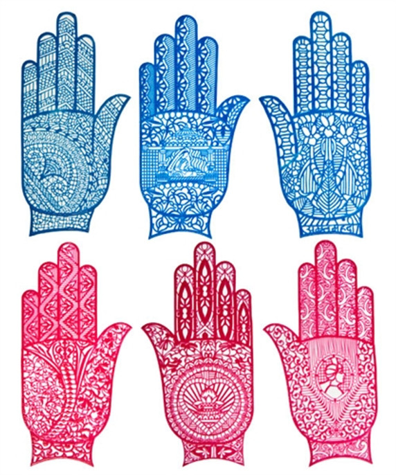 Heena Tattoo Stencil Hand 3.5"x7.5" (Set of 6)