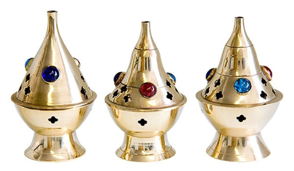 Brass Cone Burners with Beads 4"H (Set of 3)