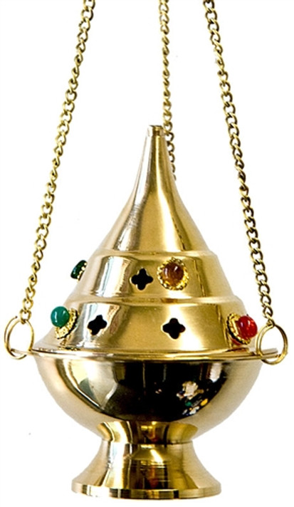 Brass Hanging Censer Burner With Beads 5"H
