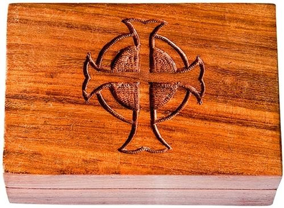 Style elytS Wooden Celtic Cross Carved Box 4x6
