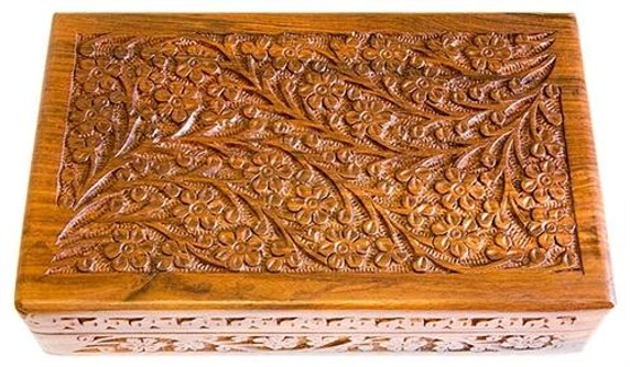 Style elytS Wooden Floral Carved Box 6x10