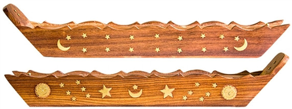 Wooden Box Burner Star & Moon Flip Top 14"L (Set of 2)