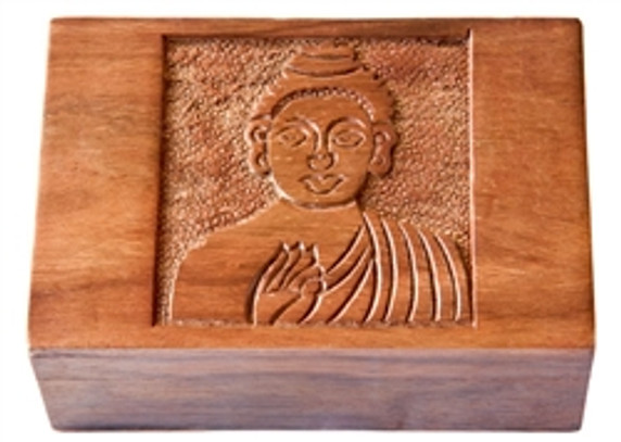 Wooden Buddha Carved Box 4"x6"