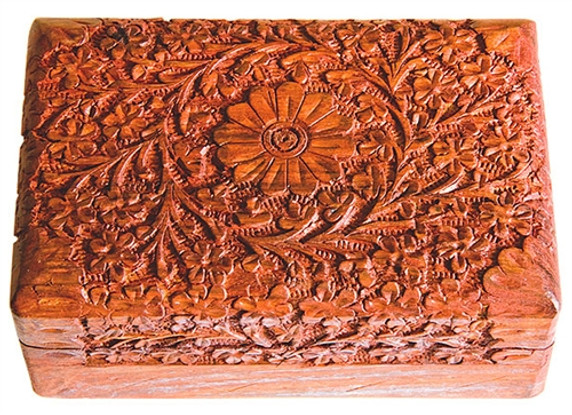 Wooden Floral Carved Box 4"x6"