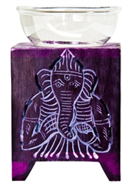 Violet Soapstone Ganesh Carved Aroma Lamp 5"H