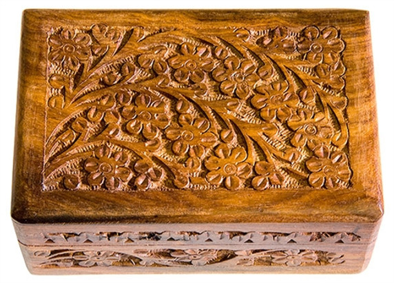 Wooden Floral Carved Box  4"x6"