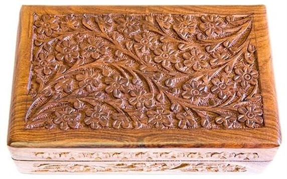Style elytS Wooden Floral Carved Box 5x8