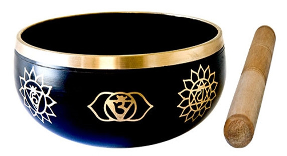 7 Chakra Brass Tibetan Singing Bowl - Black 5"D