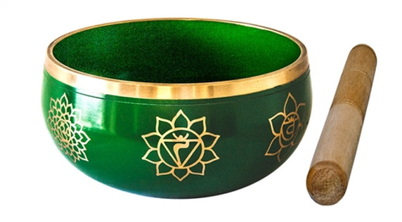 7 Chakra Brass Tibetan Singing Bowl - Green 5"D