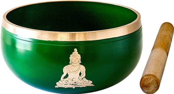 Buddha Brass Tibetan Singing Bowl - Green 6"D