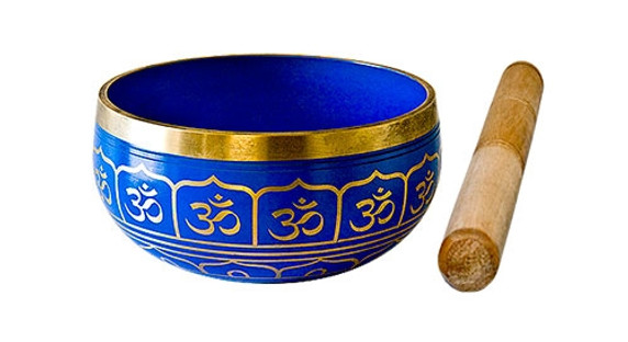 Om Brass Tibetan Singing Bowl - Blue 4"D