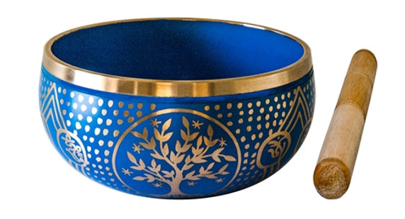 Brass Singing Bowl Blue Tree of Life 5"D