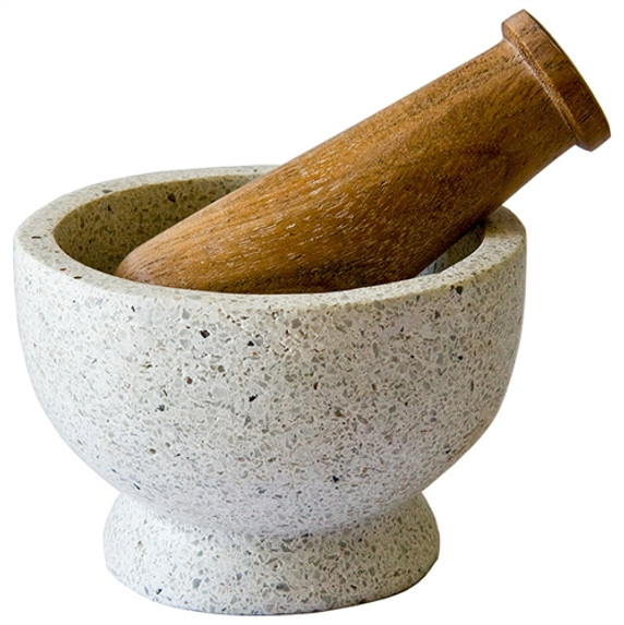 Terrazzo Mortar & Wood Pestle 4" D, 2.5"H