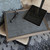 Linen 83 charcoal grey lap tray with silver frame with iPad tablet on top of it