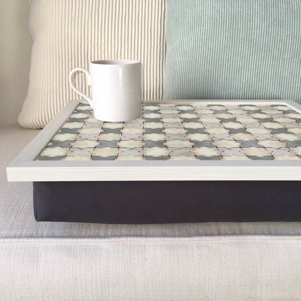 Vintage Medina Grey Lap Tray, Cream Frame by TROVE