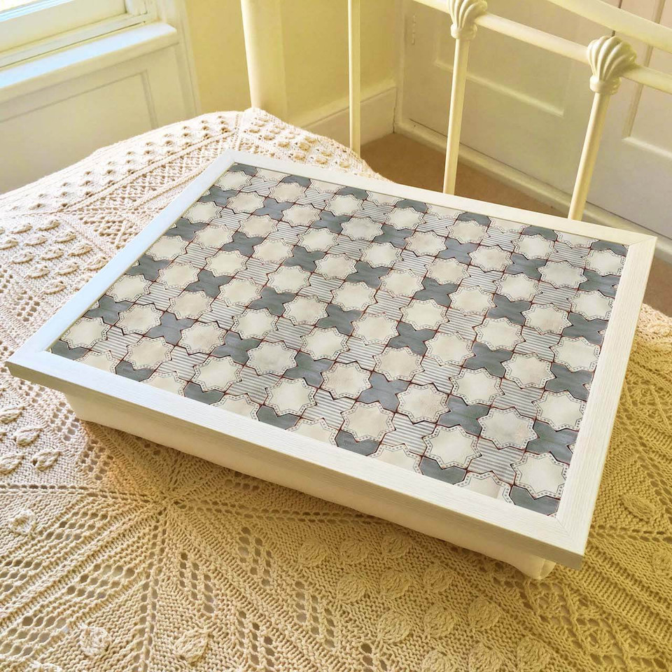 Vintage Medina Grey Lap Tray, Cream Frame by TROVE