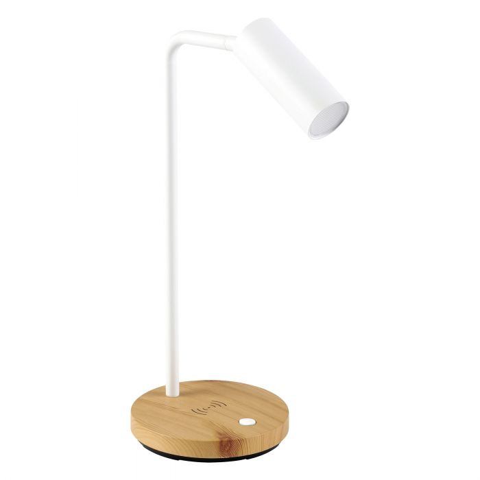 Connor White LED Wooden Desk Lamp with Wireless Charger Zest