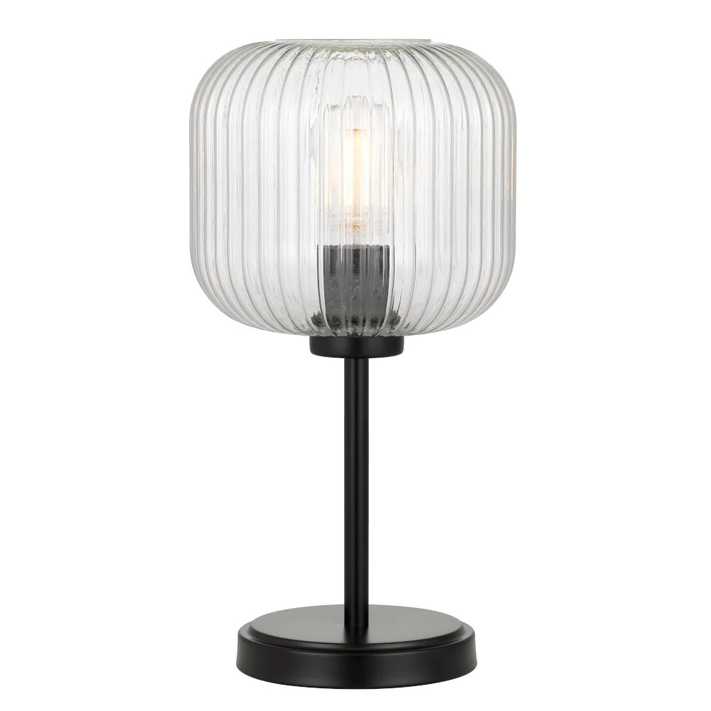 Blaise Clear Ribbed Glass Black Table Lamp Zest Lighting