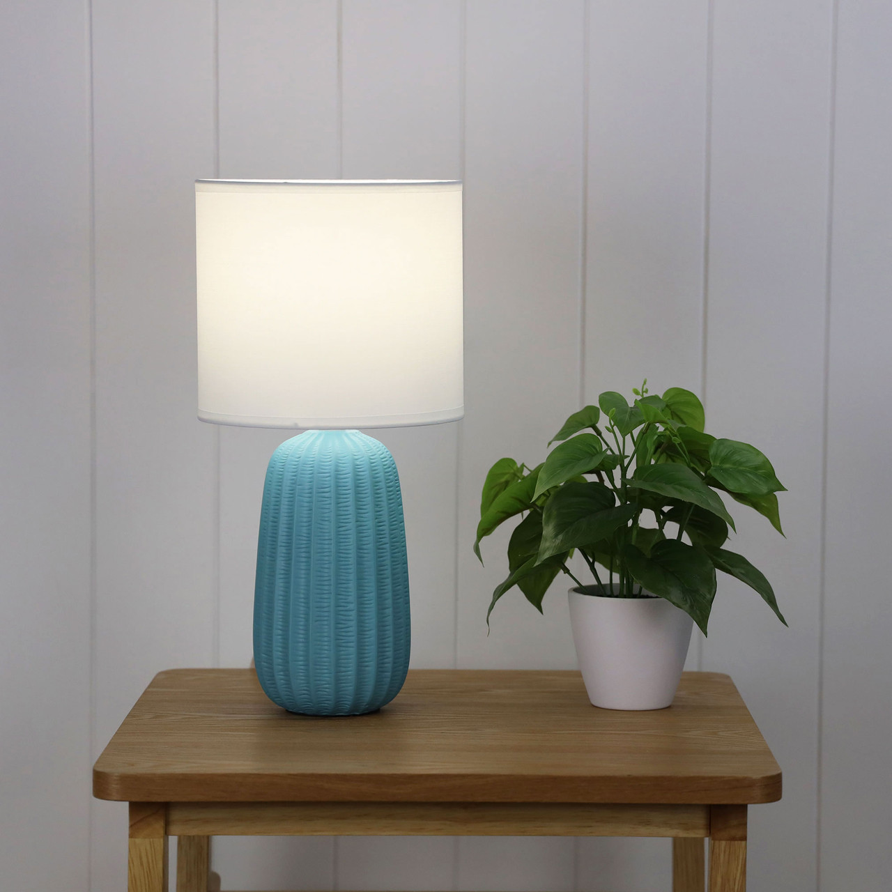 Veronica Teal Blue Textured Ceramic Bedside Table Lamp Zest Lighting