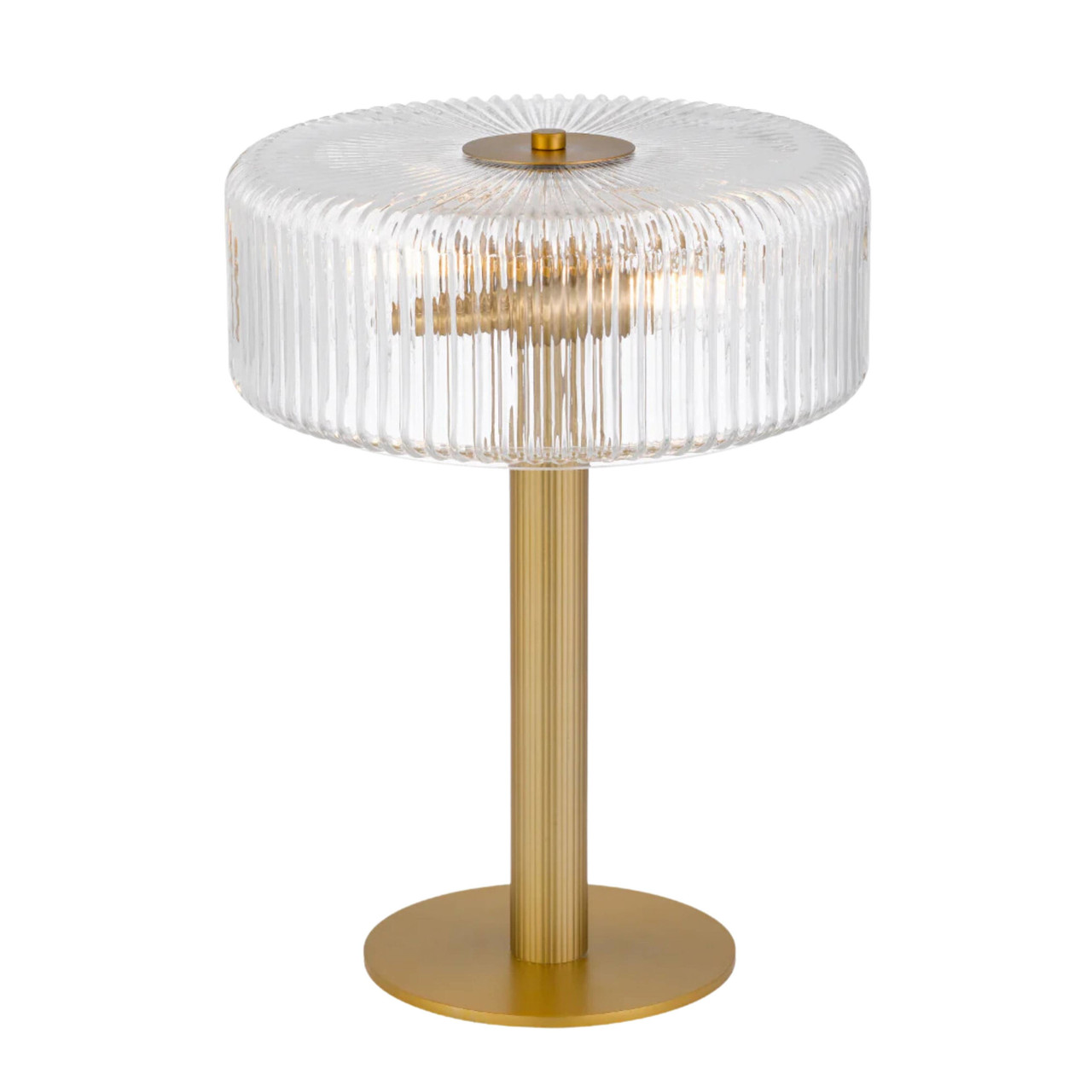 Round Ribbed Table Lamp Sombor Clear Ribbed Glass Brass Table Lamp - Zest Lighting