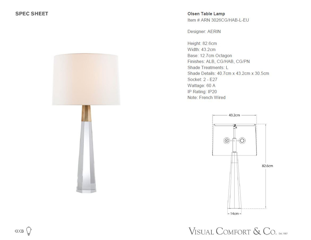 Olsen Hexagonal Crystal Base and Antique Brass Table Lamp - Zest