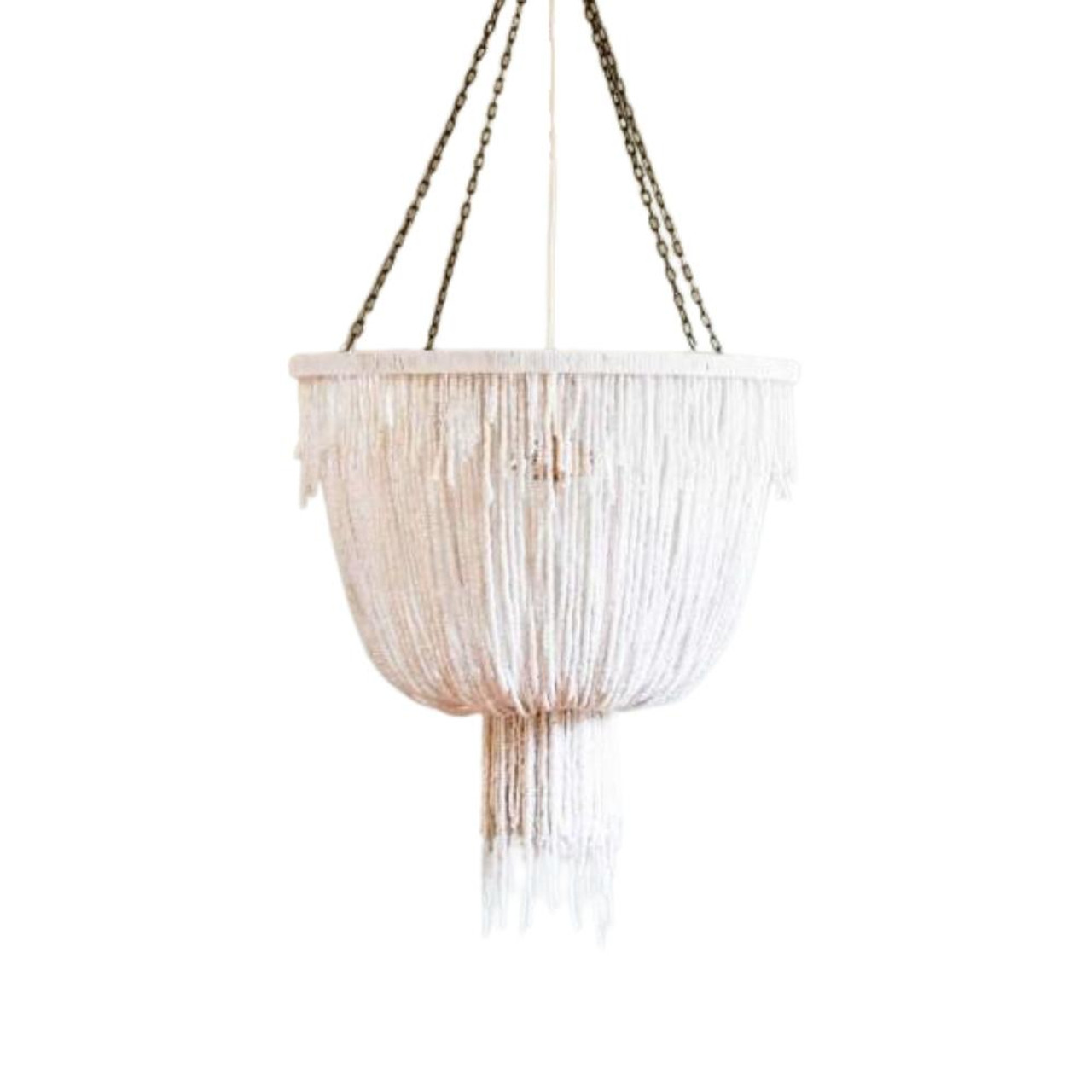 white and wood chandelier