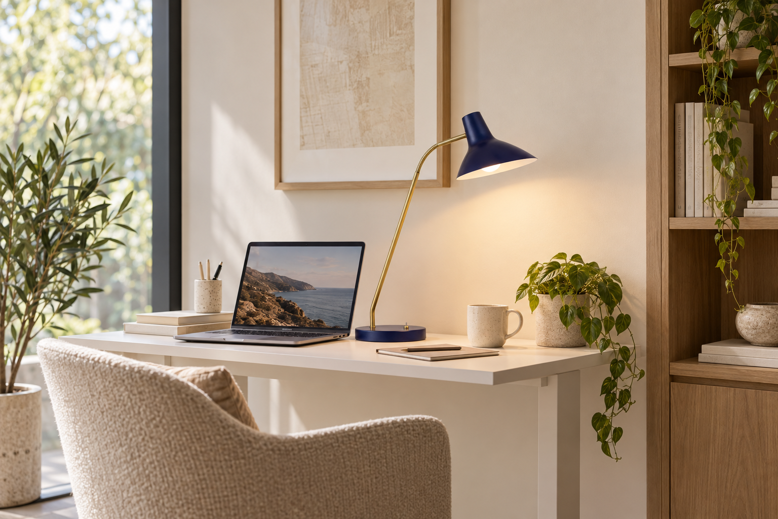 Farrah Blue Mid-Century Modern Adjustable Desk and Table Lamp