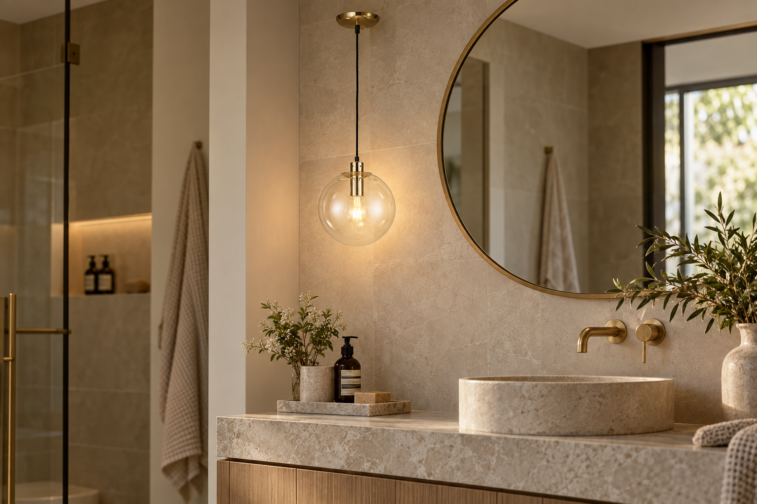 Round Ball Clear Glass Nordic Pendant Light - Brass