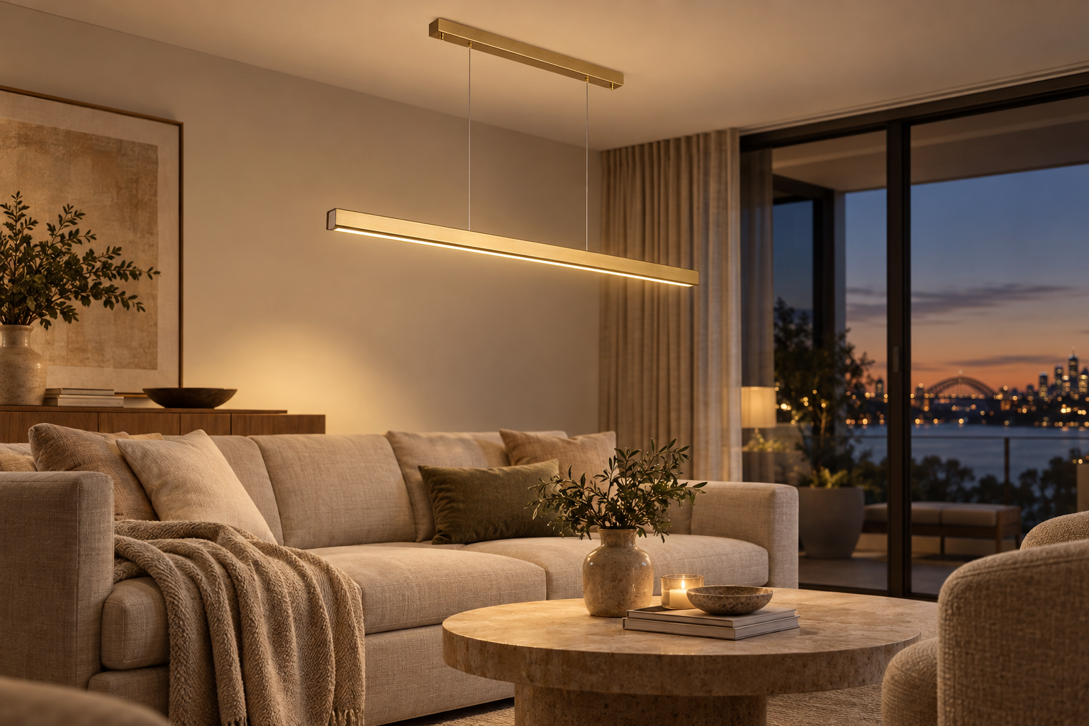 LUND Brass Gold Linear LED Pendant