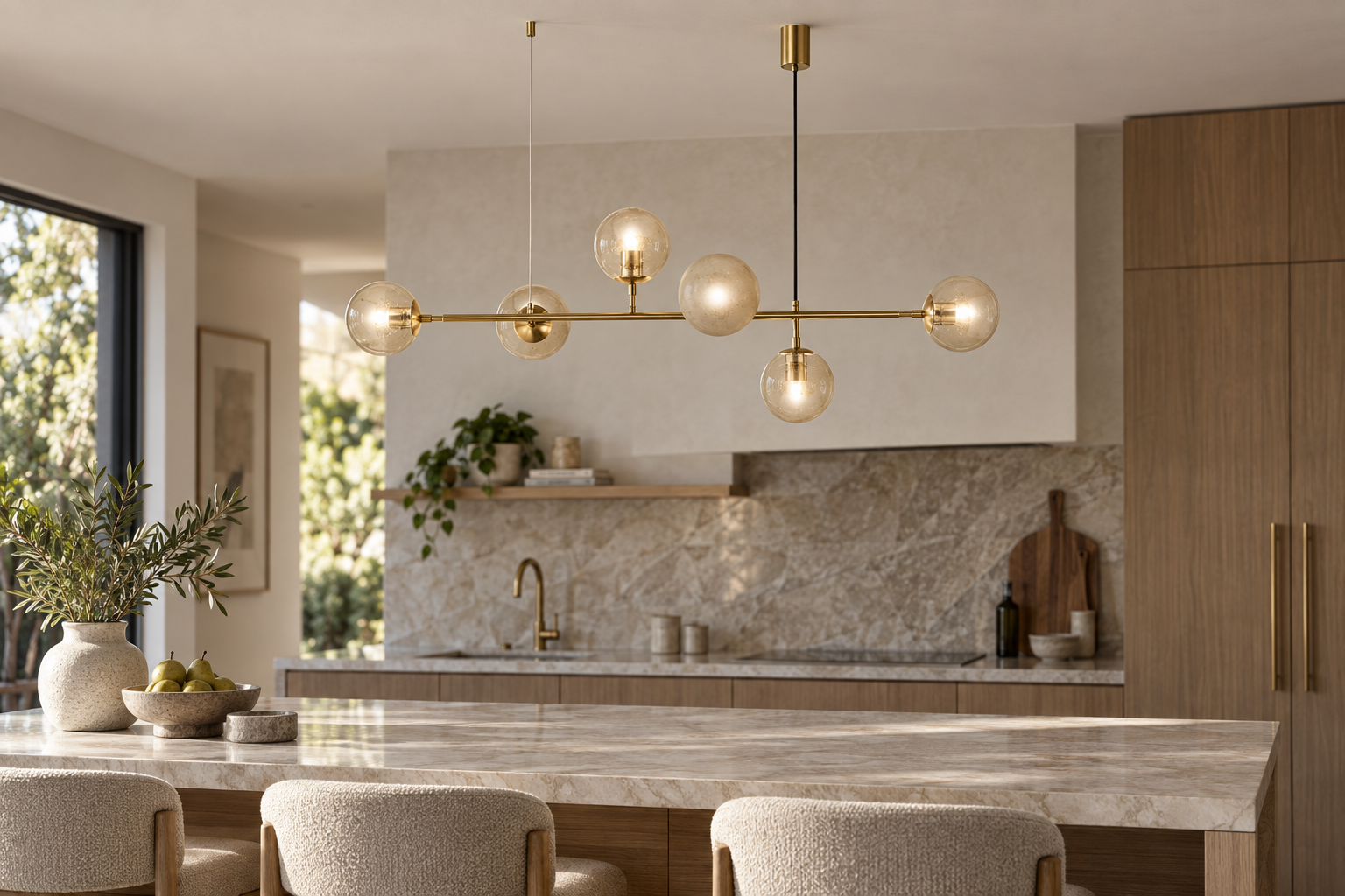 Iris 6 Light Amber Shades Linear Pendant Light