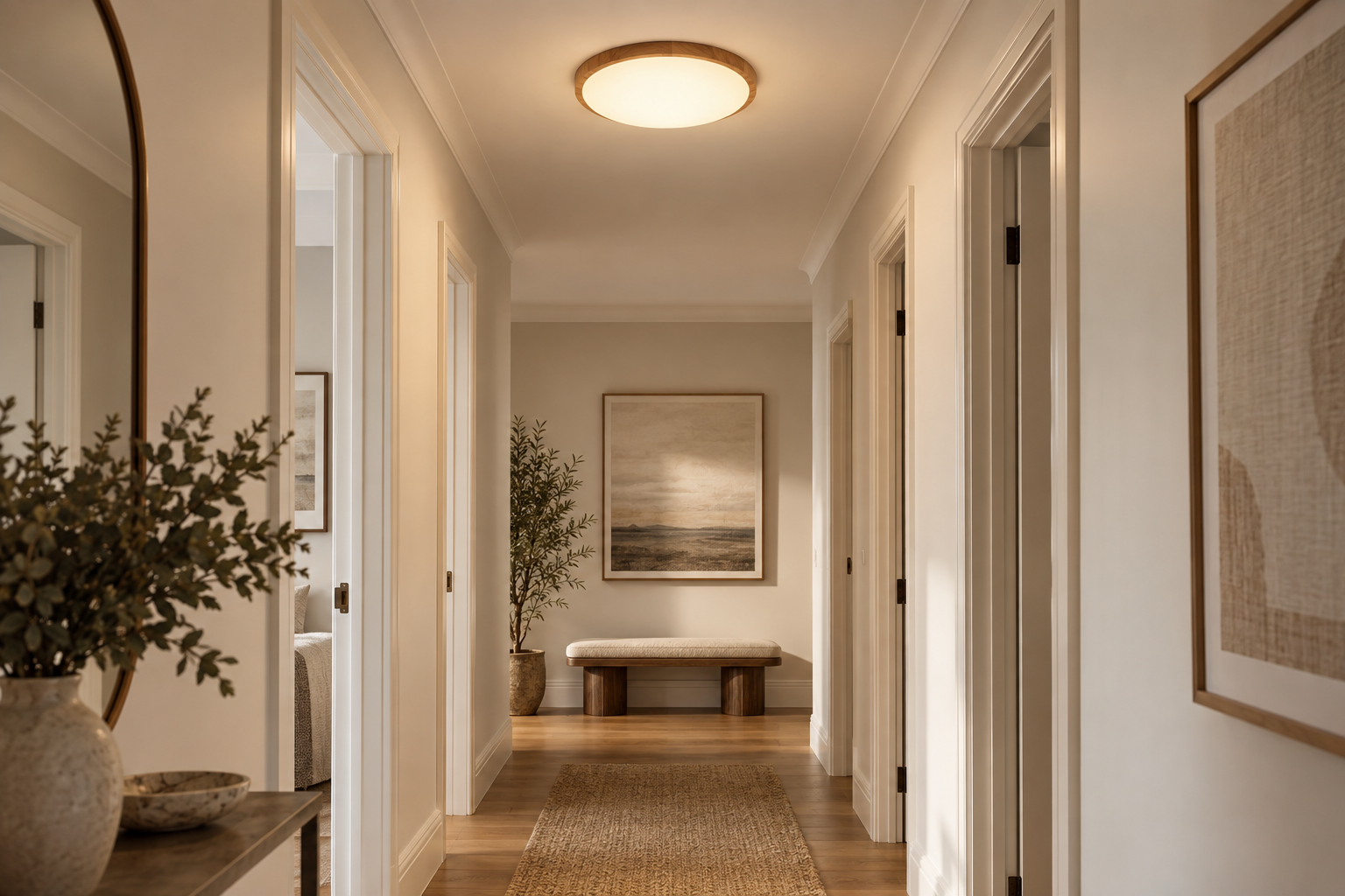 Monteros Teak Wood Circular Dimmable 3CCT LED Ceiling Light