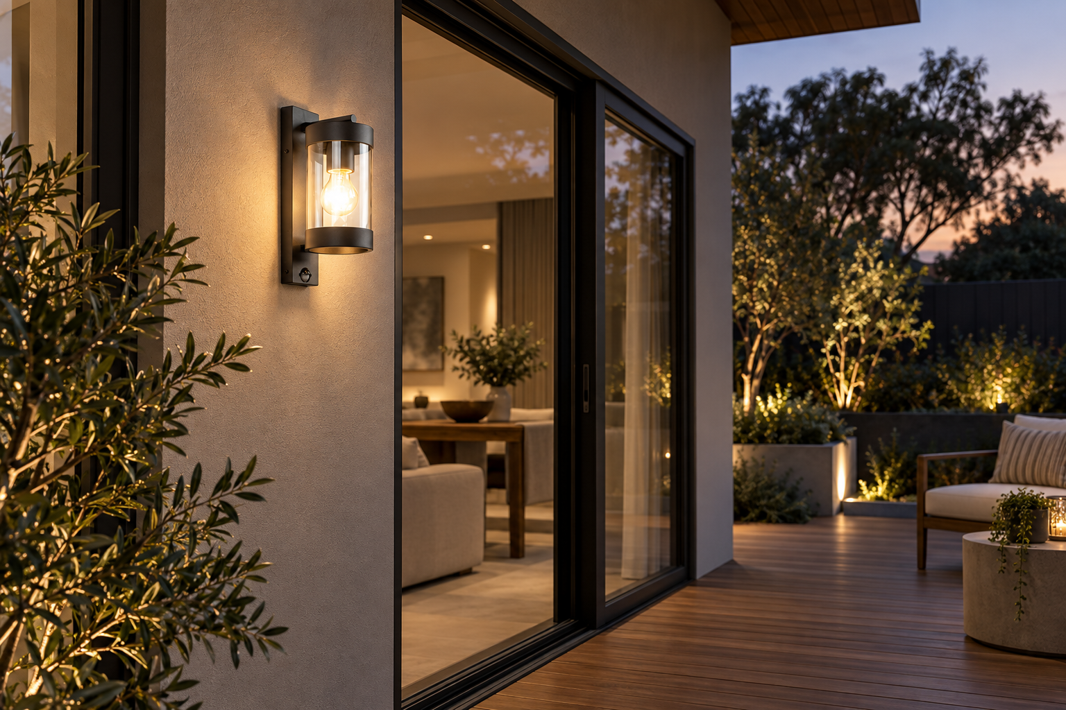 Idaho Black IP43 Modern Wall Light with Sensor