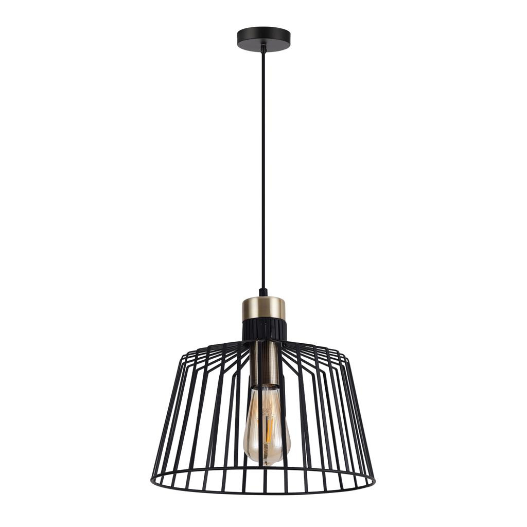 Lednice Round Brass Matt Black Cage Industrial Pendant Light - Zest ...