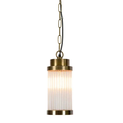 Roswell Antique Brass Cylindrical Glass Pendant