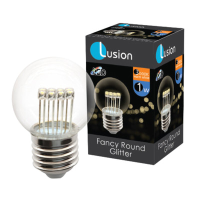 1W Clear Fancy Round Glass Warm White E27 LED Bulb