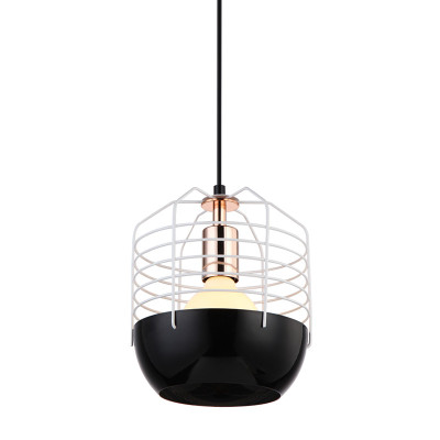 Small Black Base White Wire Cage Refined Industrial Pendant Lamp