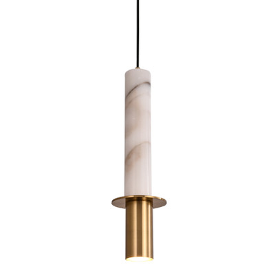 Long Tube White Marble with Gold Lamp Holder Pendant Light