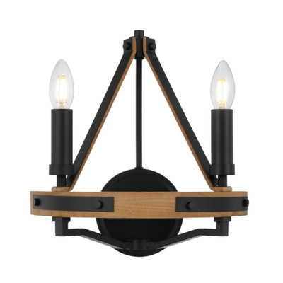 Isthmus Twin Light Ash Wood Farmhouse Wall Lamp