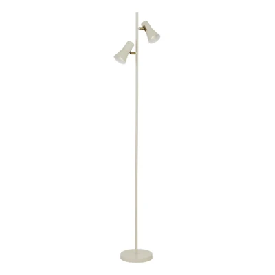 Verik Satin Beige Twin Lights Mid Century Modern Floor Lamp