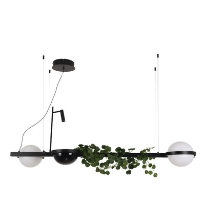 Garden Black Trio Globe with Dual Planter and Task Light Horizontal Pendant Light-1