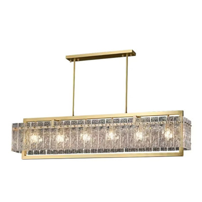 Palazzo 6 Light Linear Brass Textured Glass Modern Chandelier