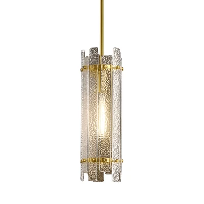 Palazzo Long Brass Textured Glass Modern Pendant Light - Main