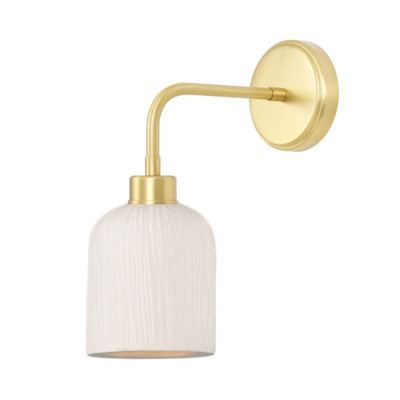 Osier Striped Matt White Satin Brass Wall Light