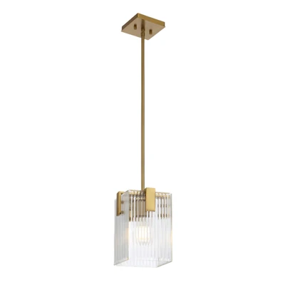 Pelion Box Ribbed Glass Antique Gold Pendant Light