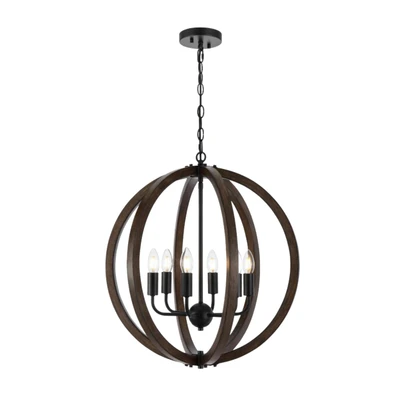 Vestal 6 Light Warm Walnut Spherical Rustic Pendant