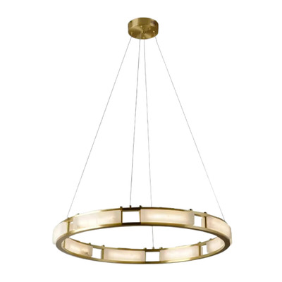 Monaco Brass Ring Marble Alabaster LED Pendant Chandelier
