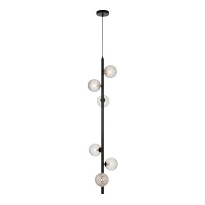 Edmonton Six Light Diamond Cut Clear Glass Black Pendant
