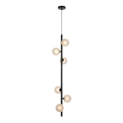 Edmonton Six Light Diamond Cut Frosted Glass Black Pendant