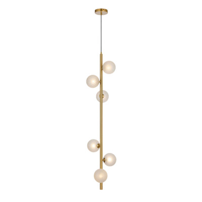 Edmonton Six Light Diamond Cut Frosted Glass Gold Pendant