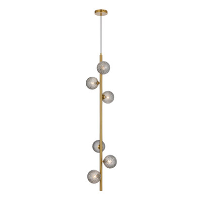 Edmonton Six Light Diamond Cut Smoke Glass Gold Pendant